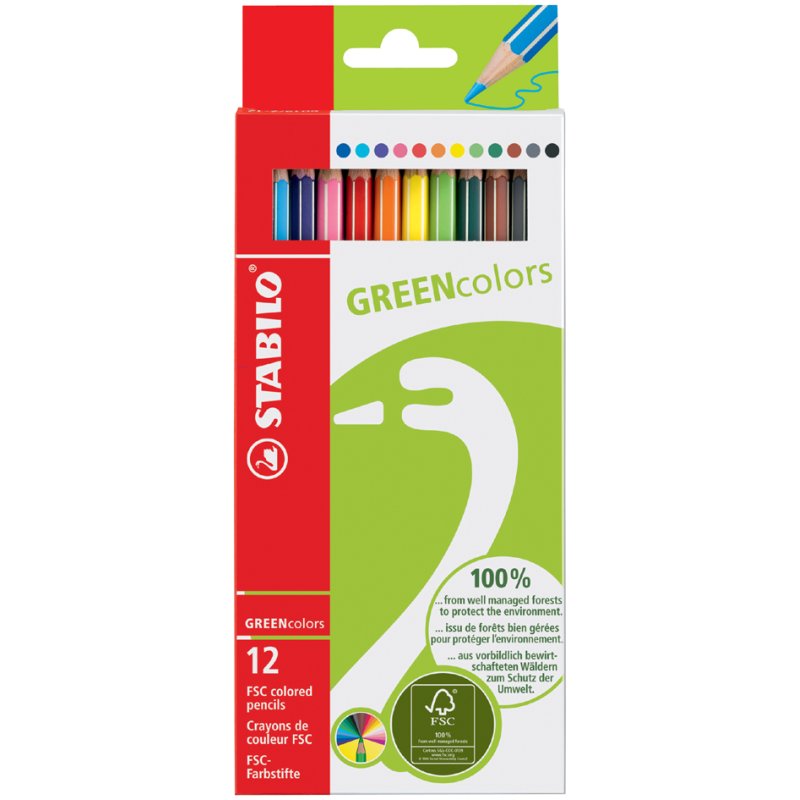 STABILO crayons de couleur, hexagonaux, mine 3,0 mm, 12 pièces